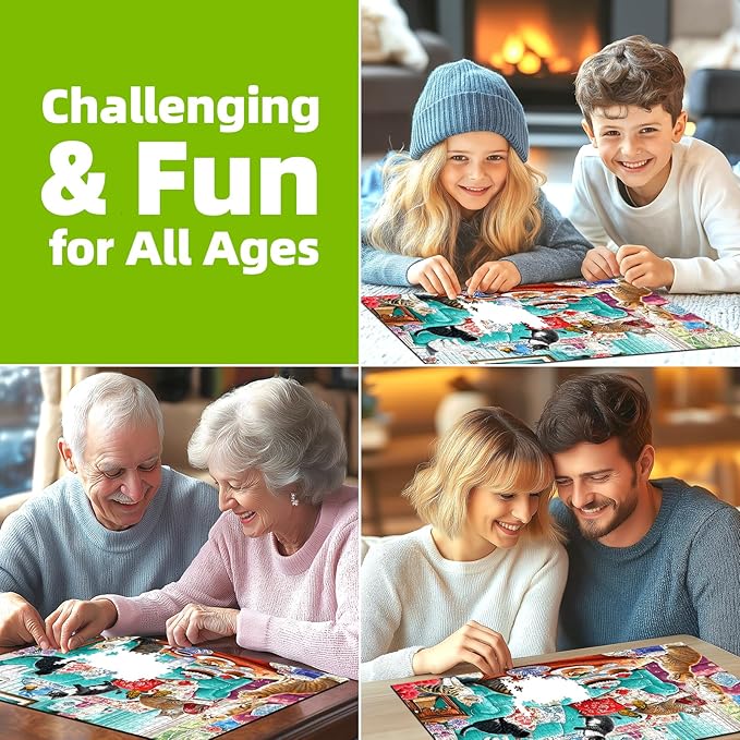 Spring Cats Tea Party 500 Piece Puzzle for Adults, Fun Puzzles for Adults 500 Pieces with HD Print & Poster, 23" X 15" in Dust Free, for Gifts Party Halloween Christmas Family Games
