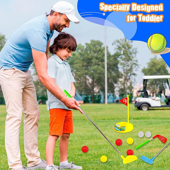 24 Pcs Toddler Golf Set Retractable Golf Clubs for Kids Indoor and Outdoor Sports Christmas Toy for Boys Girls Birthday Gifts, 3 Colors