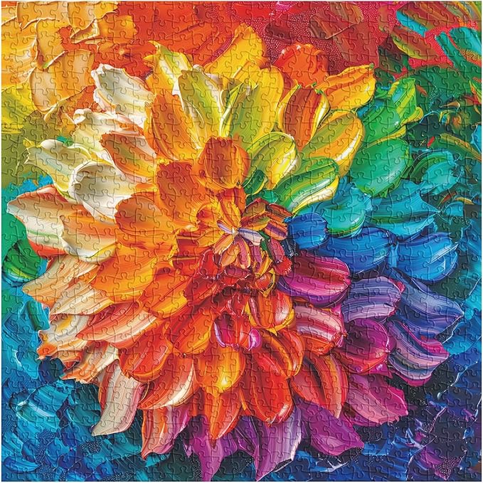 Rainbow Flower 1000 Pieces Puzzle for Adults, Colorful Dahlia Flower Plant Jigsaw Puzzles, Challenging Floral Art Nature Puzzle as Floral Decor