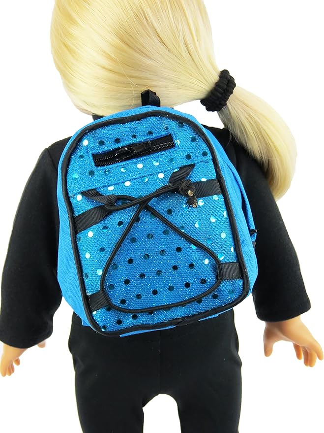 American Fashion World Doll Teal Sequin School Backpack for 18-Inch Dolls | Premium Quality & Trendy Design | Dolls Accessories for Popular Brands