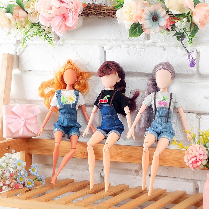 Bencailor 8 Pieces Summer Doll Clothes for 11.5 Inch Doll Accessories Sweaters Denim Pant Regular Outfit Clothing for Girls(T Shirt and Suspender Trousers)