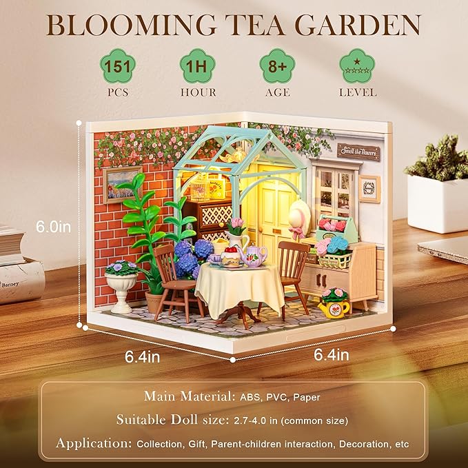 Rolife Super Creator-DIY Plastic Miniature House for Adults, Mini Blocks Model Kit Building Set for Teens 8-12, DIY Crafts/Hobbies/Building Blocks Toys for Teens&Adults (Blooming Tea Garden)