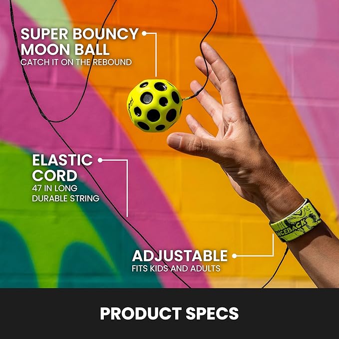 Waboba Bounceback Returning Yellow Moon Ball Hyper Bouncy Balls, Extreme Bounce and Fun, Super High Bouncing Ball for Active Play and Outdoor Games