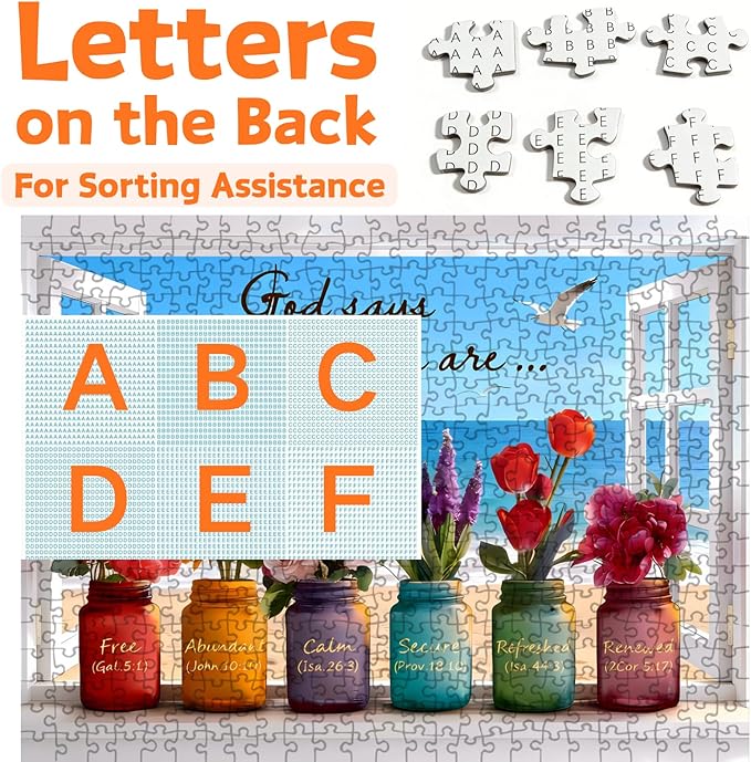 Christian Bible Puzzles for Adults 500 Pieces, Wishful Window Jigsaw Puzzles, Impossible Christian Bible Puzzle for Seniors Families, 1:1 Poster, Letter On The Back, 21x15 Inches