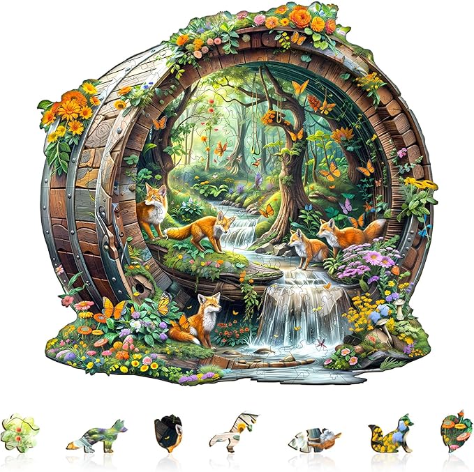 Wooden Puzzles for Adults, Fox Wooden Jigsaw Puzzle for Adults, 440 PCS Unique Animal Shape Wood Puzzles Adult, Birthday Party Gifts for Friends & Family Leisure Time Game Home Decor (XL-17.3*16.6in)