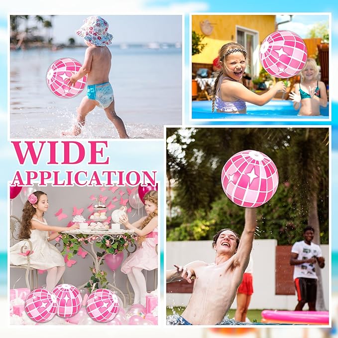 Whaline 16Pcs Disco Inflatable Beach Ball 16'' Pink Pool PVC Balls Cute Game Toys for Summer Beach Disco Party Decor