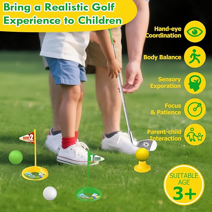 Toddler Golf Set with Tiger Automatic Returner, LED Light Up Balls, 3 Clubs, Putting Mat, BPA-Free 3-8 Years Kids Golf Set Yard Game Indoor Outdoor Sports Toys for Boys Girls Birthday Gifts
