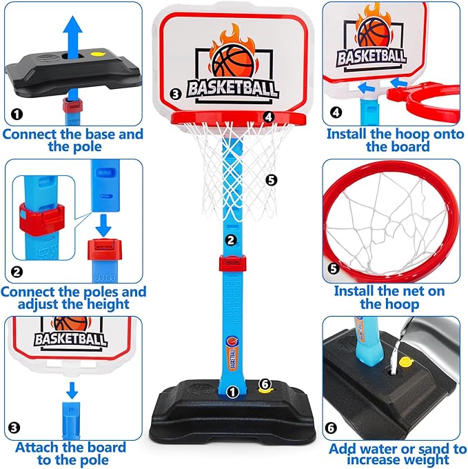 Toddler Basketball Hoop for Kids 1-3, Mini Adjustable Basketball Hoops Indoor with Balls Outdoor Pool Basketball Goal Sports Play Toys for 1 2 3 year old Baby Boys Girls First Birthday Gifts Age 1-2-3
