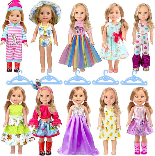 WONDOLL 10-Sets Doll-Clothes for American-14-inch-Dolls - Compatible with 14.5-inch-Dolls Handmade Clothes and Outfits Accessories Christmas Birthday Gift for Little Girl