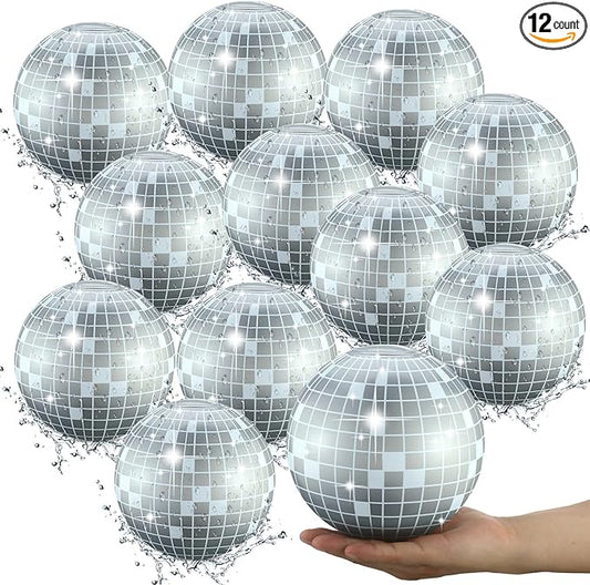 12 Pcs Inflatable Beach Ball Disco Theme Party Decoration Inflatable Disco Ball for Summer Pool Indoor Outdoor Beach Sports Theme Decor Gift