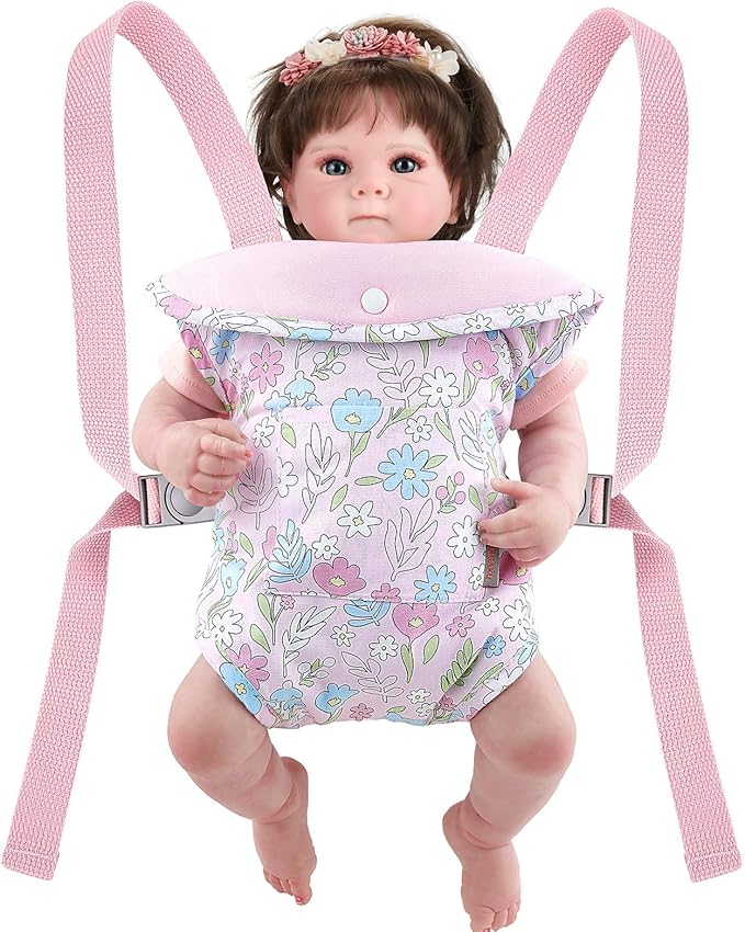 GAGAKU Baby Doll Carrier for Toddlers, Doll Carrier for Little Girls, Toy Baby Dolls Sling for Kids, Reborn Baby Doll Accessories, Colorful Flowers