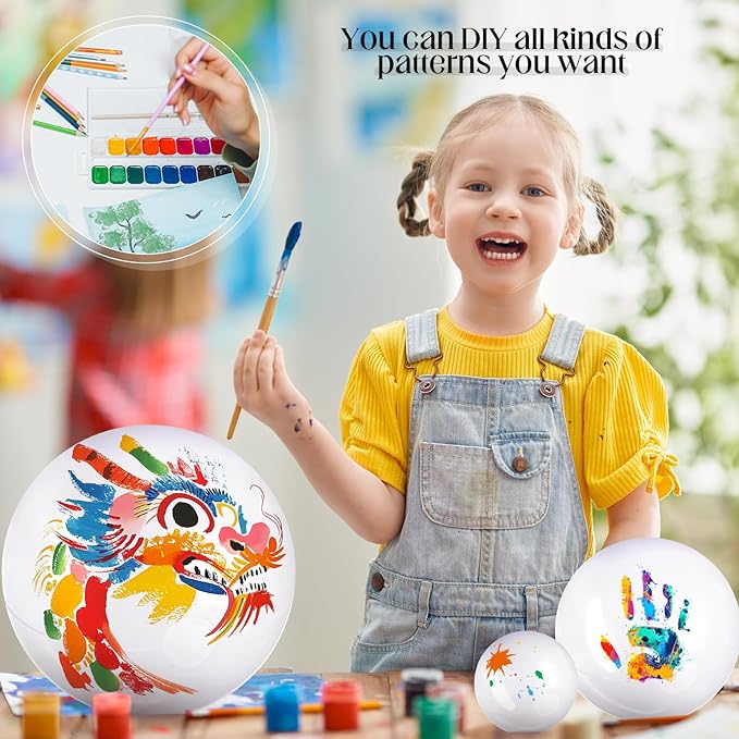 Sratte 20 Pcs Inflatable Beach Balls Bulk, Multiple Sizes Summer Swimming Pool Balls for Adults Hawaii Luau Party Supplies(White,Classic)
