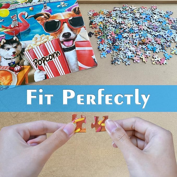 HUADADA Jigsaw Puzzles for Adults 1000 Pieces, Dogs Pool Party Interlock Perfectly No Dust, Home Decors Family Challenge Toys for Men Women Elders Seniors (27.5"x19.6"), 1:1 Poster