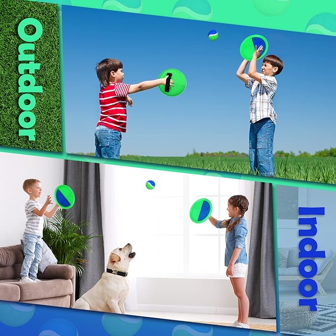 Charniol Kids Toys Toss and Catch Game Set Beach Game Outdoor Ball Sports Games Toss and Catch Ball Nylon Toys for Kids Adults(Blue Green,12 Paddles 6 Balls)