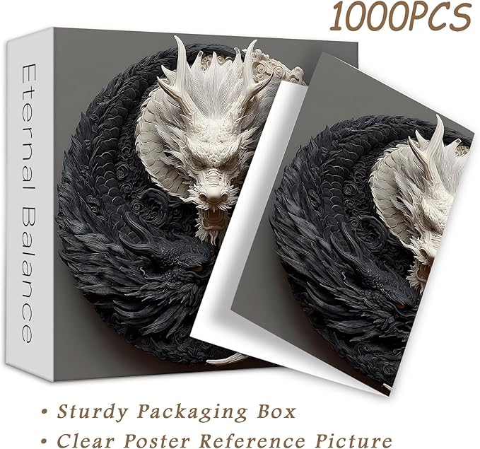 PICKFORU Yin Yang Dragon Puzzles for Adults 1000 Pieces, Nature Balance Jigsaw Puzzles 1000 Pieces, Difficult Challenging Art Puzzle as Wall Decor