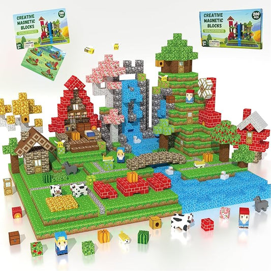 200 PCS Magnetic Blocks - Upgraded STEM Building Toys for Kids Featuring 5 Colorful Animal-Shaped Blocks, Magnetic Tiles for Kids 3+ Boys and Girls Christmas Birthday Gifts