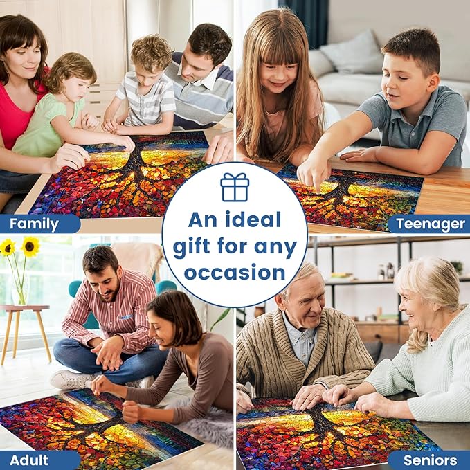 Stained Glass Puzzle, Glass Tree Puzzles for Adults 300 Pieces, Stained Tree of Life Puzzle 300 Pieces, Creative Games and Holiday Party Gifts, Fun and Challenging Family Games, 20.5 x 15 inches