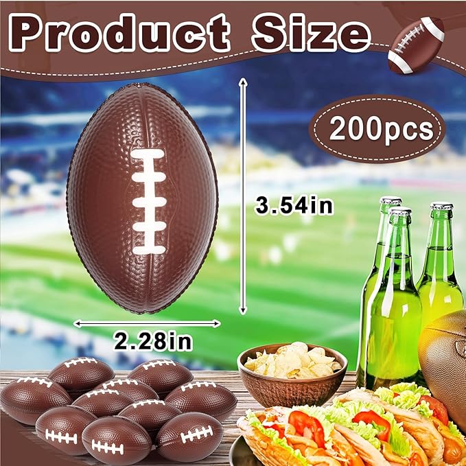 Wettarn 200 Pcs 3.54 Inch Mini Footballs Bulk Foam Small Soft Stress Sport Tiny Balls for Adults Indoor Outdoor Play Rewards Party Favors Gift Decorations (Brown)