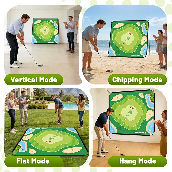 Bearwill Golf Chipping Game 6x6FT, Indoor Outdoor Velcro Sticky Golf Game for Adults and Family, Heavy-Duty Metal Base, Up to 8 Players, Golf Gifts for Junior and Pro Golfers