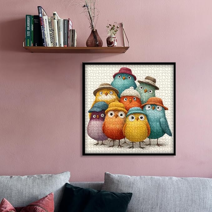 Colorful Birds Jigsaw Puzzles 1000 Pieces for Adults, Cute Birds with Hats Art, Funny Bird Animal Jigsaw Puzzle, Challenging Puzzles for Adults