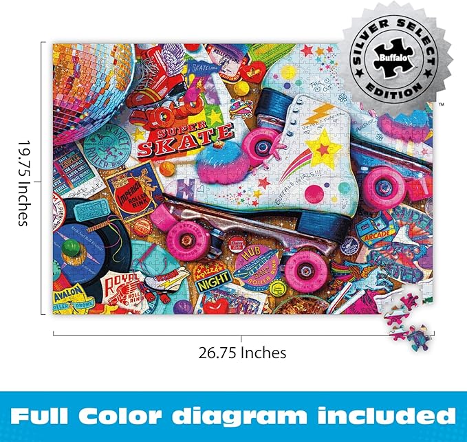 Buffalo Games - Aimee Stewart Skate Night 1000 Piece Puzzle Puzzles for Adults Silver Select Premium Jigsaw Puzzle with Full Color Reference Poster