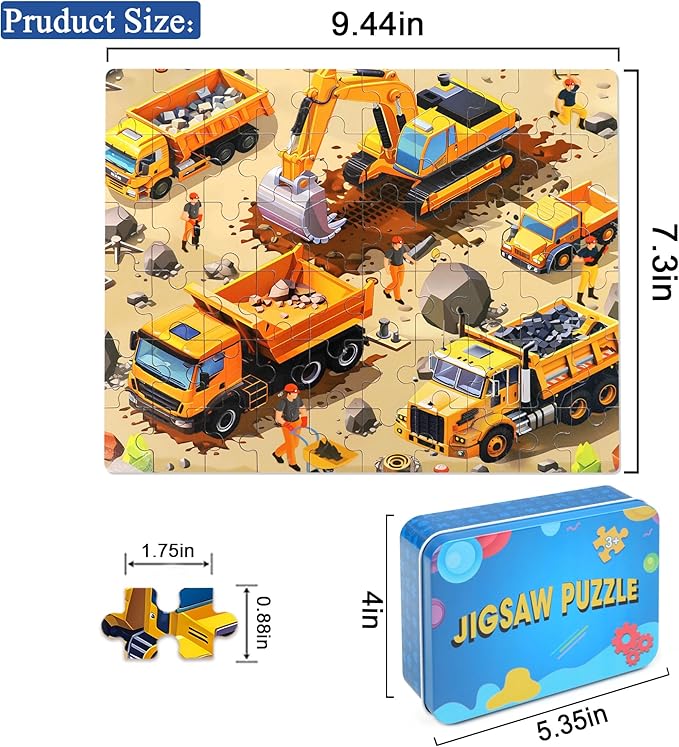 LELEMON 60 Pieces Jigsaw Puzzles for Kids Ages 4-8 Construction Site Puzzles for Kids Boys Girls Children Age 4, 5, 6, 7, 8-10 Years Old