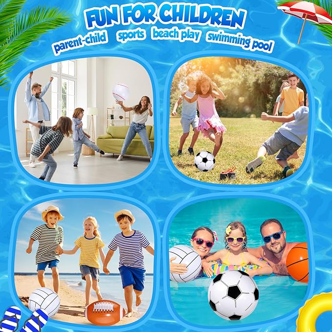 Sosation 16 Inch Inflatable Sport Balls 5 Styles Sport Beach Balls Swimming Pool PVC Ball Bulk Blow up Sports Party Decorations for Family Outdoor Beach Pool Water Sports (30 Pieces)