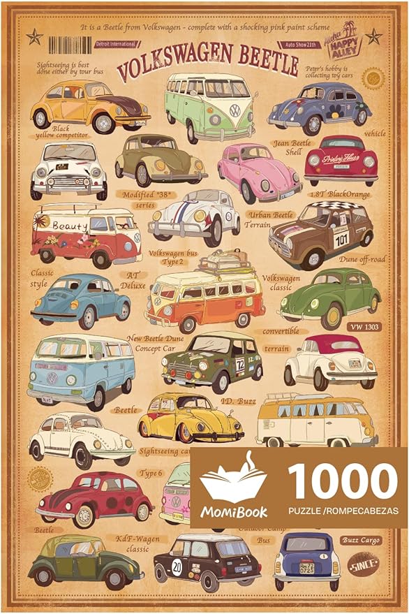 MOMIBOOK Puzzles for Adults 1000 Piece Jigsaw Puzzles of Vintage Cars, Painting Image Difficult Challenging Hard Impossible Puzzle, Funny Toys & Games Christmas Birthday Gifts