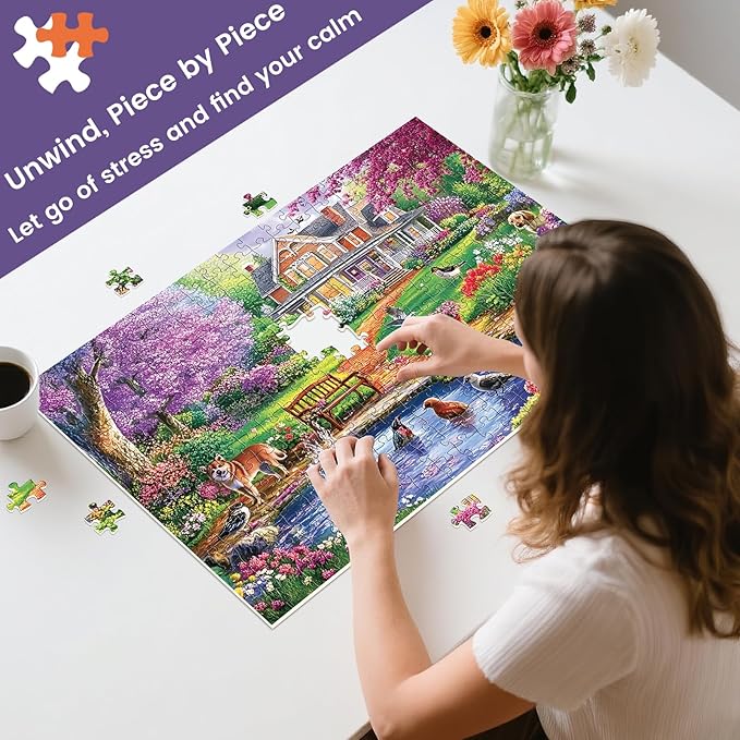 300 Piece Puzzles for Adults,Spring Jigsaw Puzzle for Kids Seniors,Puzzle with Letters on Back,Interlock Perfectly No Dust,Interlock Perfectly No Dust,Challenging Family Activity Game Gifts,20.5*15In