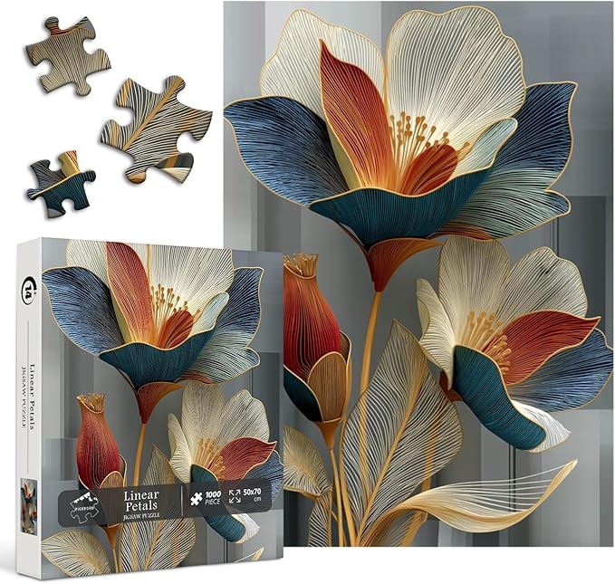 PICKFORU Floral Art 1000 Piece Puzzle for Adults, Linear Petals Jigsaw Puzzles Gradient, Modern Flower Puzzle Theme as Home Decor