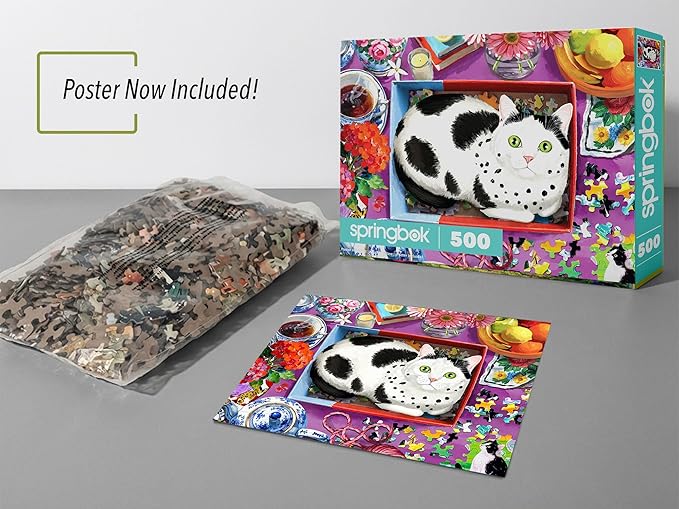 Springbok The Purr-FECT Fit 500 Piece Jigsaw Puzzle for Adults – Poster Now Included - Playful Cat – Unique Cut Pieces – Made in USA