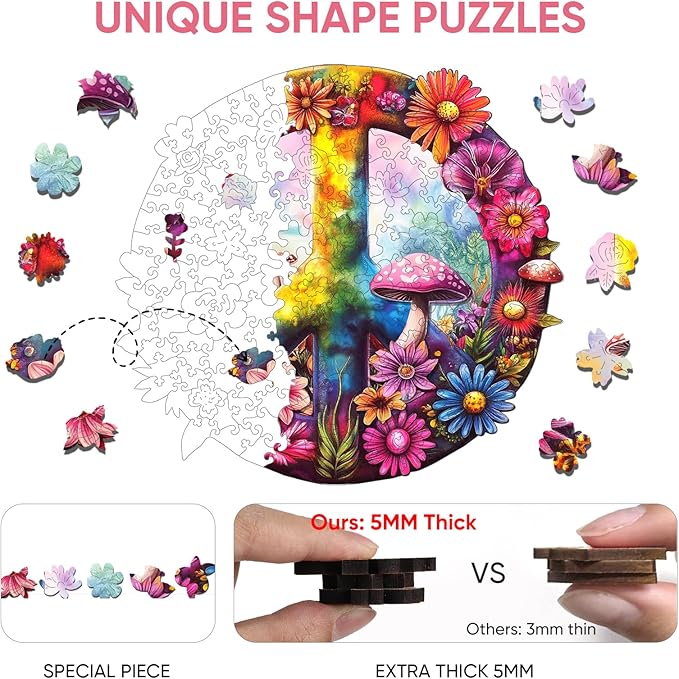 Mys Aurora Jigsaw Puzzles, 5MM Thick Peace Theme Wooden Puzzles for Adults, 200 Piece Unique Shape Puzzle, Birthday Gifts Family Brain Teaser Puzzle Games for Adults, 11.2 x 10.5 Inches