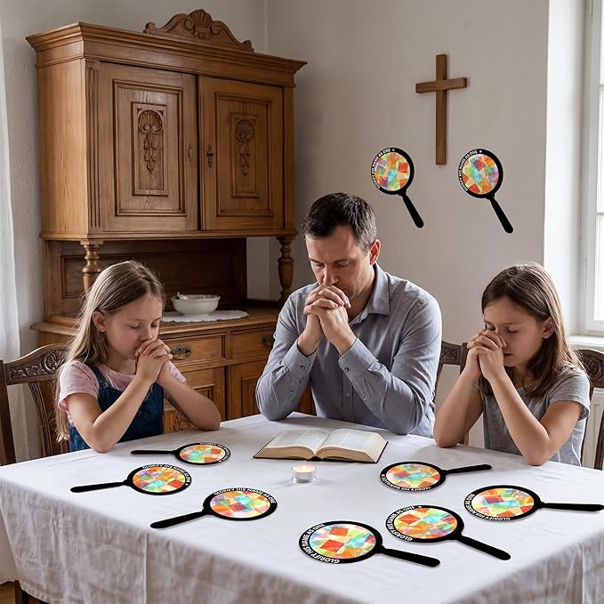 Renbuzhu 48PCS Sunday School VBS Crafts Bulk: Paper Magnifying Glass Nativity Suncatchers, Jesus Religious Christian Activity DIY Kits Church Decorations, Window Stained Glass Effect Art Supplies