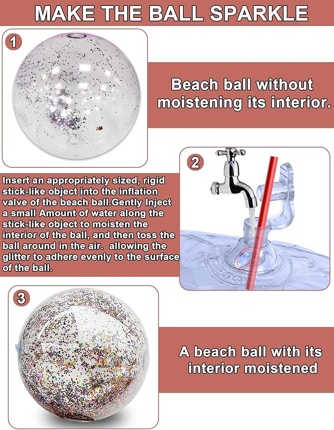 5 Pcs Inflatable Beach Balls, 16 Inch & 24 Inch Large Confetti Glitter Beach Balls, Sequins Clear Blow up Pool Balls Toys for Holiday Party Decorations 2026 New Year Birthday Summer Swimming Pool