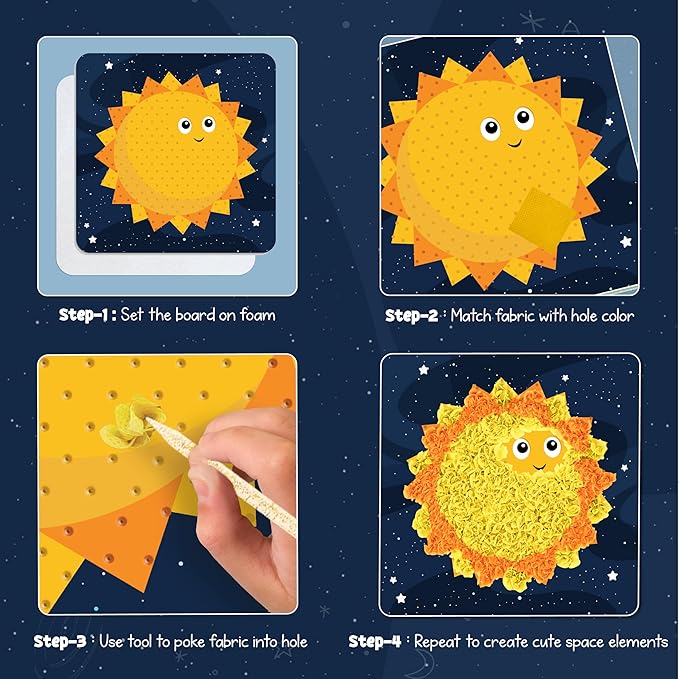 jackinthebox Poke Poke Art for Kids – Space Theme, Mess-Free Fabric Art and Craft, Flower Pressing Kits, Gift for Kids, Easter Gifts for Girls and Boys Ages 4 5 6 7 8