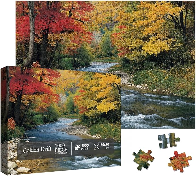 Beautiful Forest Landscape Puzzles for Adults 1000 Pieces, Aesthetic Autumn River Plant Jigsaw Puzzle, Impossible Nature Art Puzzles