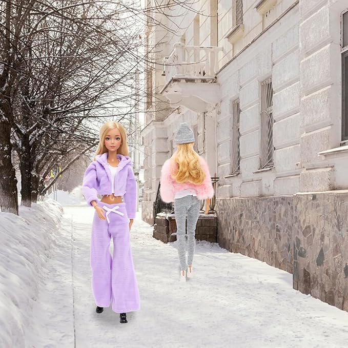 13 Pcs Doll Winter Clothes and Accessories - 3 Set Dolls Winter Coat Clothes, 2 Pairs of Shoes and 8 Pcs Skiing Accessories for 11.5 Inch Girl Doll Winter Playset