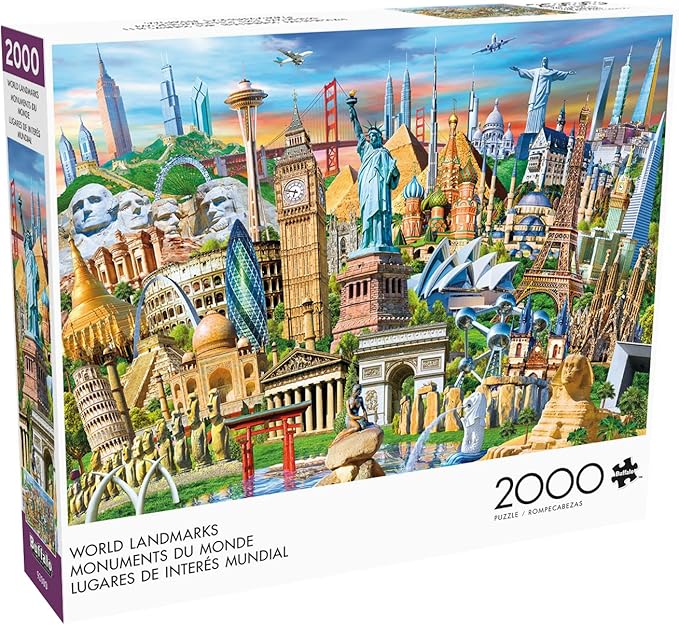Buffalo Games - Adrian Chesterman - World Landmarks - 2000 Piece Jigsaw Puzzle for Adults - Challenging Puzzle Perfect for Game Nights - Finished Size is 38.50 x 26.50