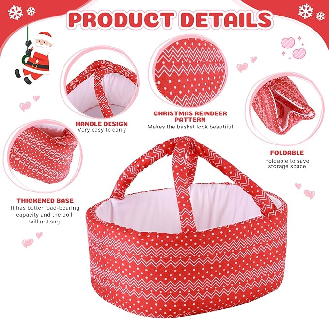 BABESIDE 9 Pcs Christmas Baby Doll Clothes with Bassinet for 10-11-12 Inch Babydolls, Baby Doll Accessories and Dolls Clothes fit Small Baby Dolls Girl, Babies Pretend Play Set
