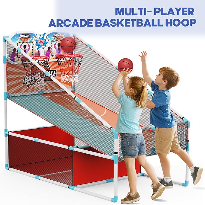 2-Player Arcade Basketball Game Set,Upgraded Indoor Hoop with LED Light Electronic Scoreboard 4 Balls,Carnival Games Sports Toys Kids 3-10 for Home Party Backyard Outdoor Boys Girls Toddlers Gifts