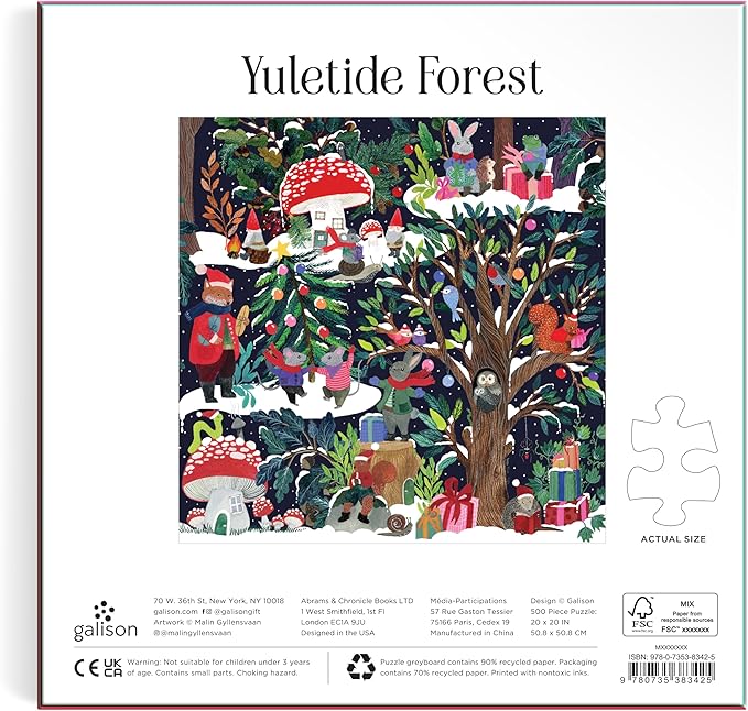 Galison Yuletide Forest – 500 Piece Jigsaw Puzzle Featuring Beautiful Artwork of A Wintery Holiday Wonderland in The Forest