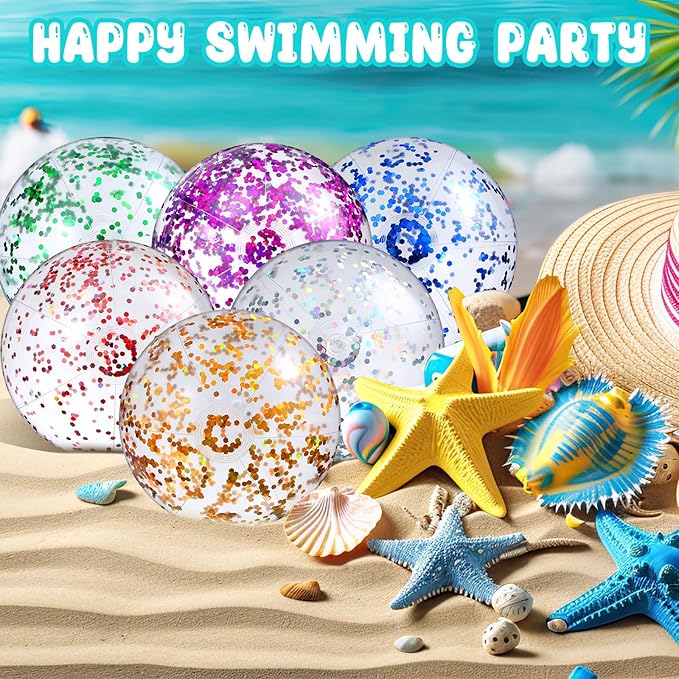 Chivao 12 Pack 16 Inch Glitter Beach Ball Inflatable Beach Ball Giant Pool Toys Blow up Swimming Pool Water Toys for Summer Indoor Outdoor Water Games Themed Birthdays Party Favor