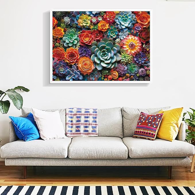 1000 Piece Puzzle for Adults - Colourful Flowers & Succulent Plants Puzzle for Adults Children - Recycled Paper Jigsaw Puzzle 1000 Pieces - Fun and Challenging Family Game Great Gift Idea, 28 * 20 in
