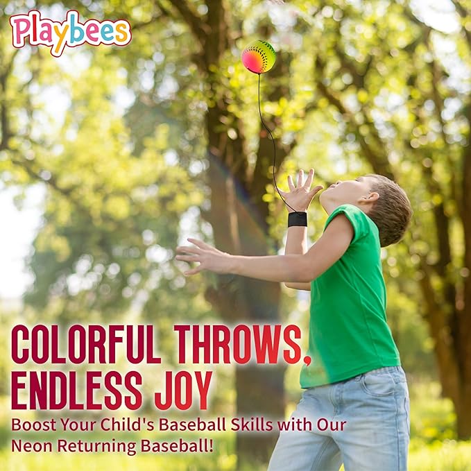 Playbees Wrist Baseballs Neon Reactive - 12 Pack - Practice Sports Balls for Fun Outdoor Activity for Kids - Spring Training, Party Favor, Baseball Season Gift, Sports Team Party Bag Filler