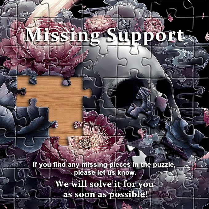 Skull Puzzle for Adults 1000 Pieces, Vintage Flower Puzzle Horror Skeleton, Black Art Floral Moon Challenge Jigsaw Puzzle