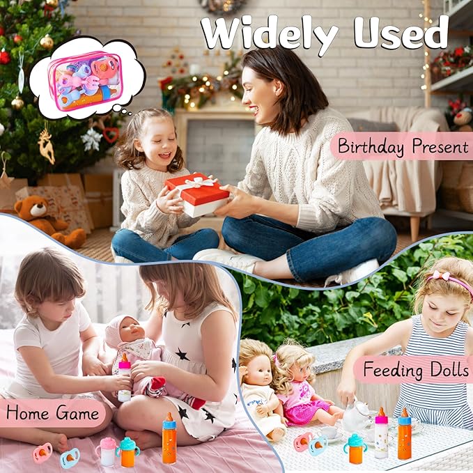 Woozettn 26 Pcs Baby Doll Accessories Magic Bottle Set,Pretend Play Feeding Toy Set with Package,Doll Feeding Set for Kids Girls,Magic Disappearing Juice Milk Bottles,Sippy Cups,Pacifiers,Bowl Spoons