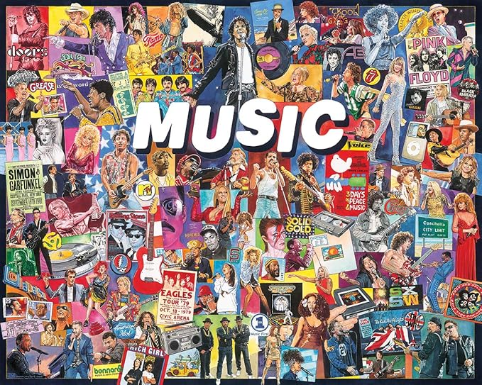 White Mountain 1000 Piece Jigsaw Puzzle Rock Pop Legends Collage Puzzles with Large Pieces for Adults and Family 24"x30" – Music