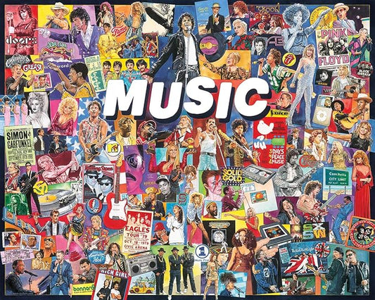White Mountain 1000 Piece Jigsaw Puzzle Rock Pop Legends Collage Puzzles with Large Pieces for Adults and Family 24"x30" – Music