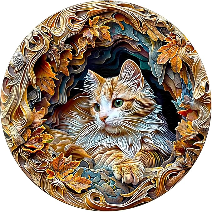 Wooden Puzzles for Adults, 3D Vision Effect-3D Cat Wood Puzzles Adult, Unique Shaped Wooden Jigsaw Puzzles, Creative Birthday Gifts for Friends/Family/Puzzle Lovers, Home Decor(S-8.5 * 8.5in 100pcs)