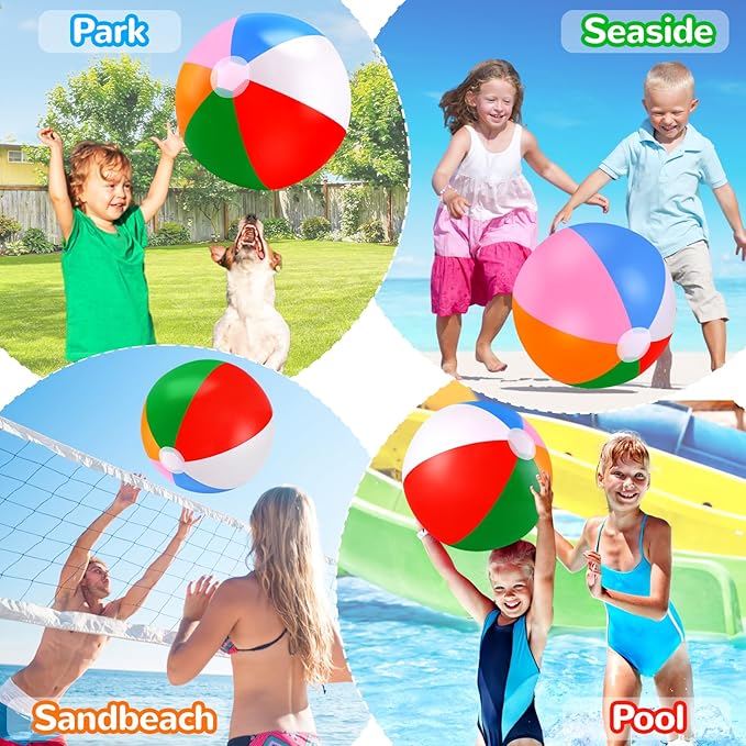 Beach Balls Bulk,4 Packs 20" BeachBalls Toddler Pool Toys Set,Beach Ball Party Favors,Beach Balls for Kids&Adults,Inflatable Yard Ball,Pool Party Decorations